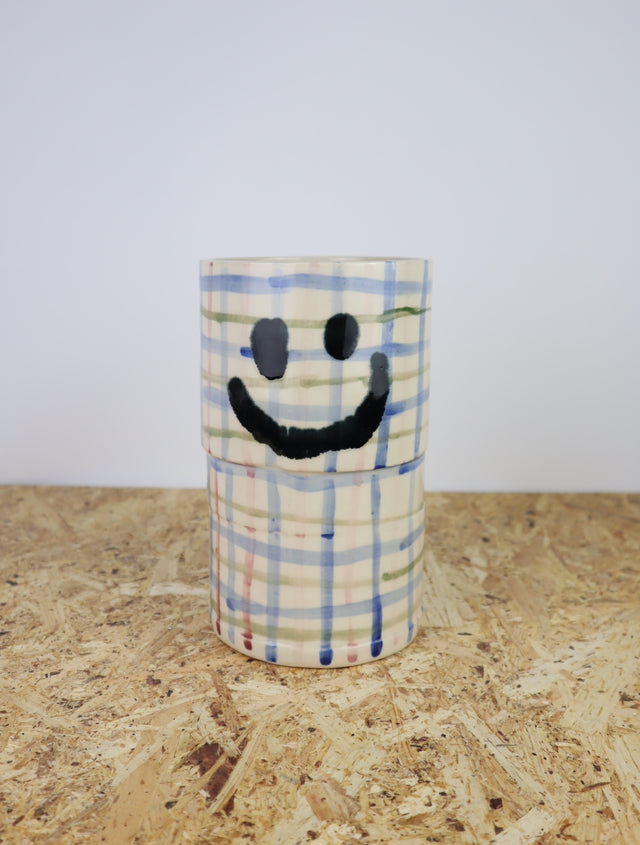You are funny vase- green & blue grid