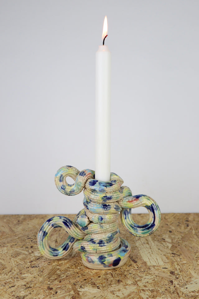 Extruded candle holder- pastel and blue drip - nr.05