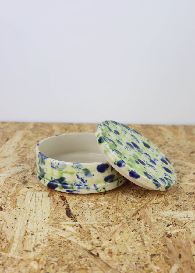 Dialog "multi green & blue" medium low jar with lid