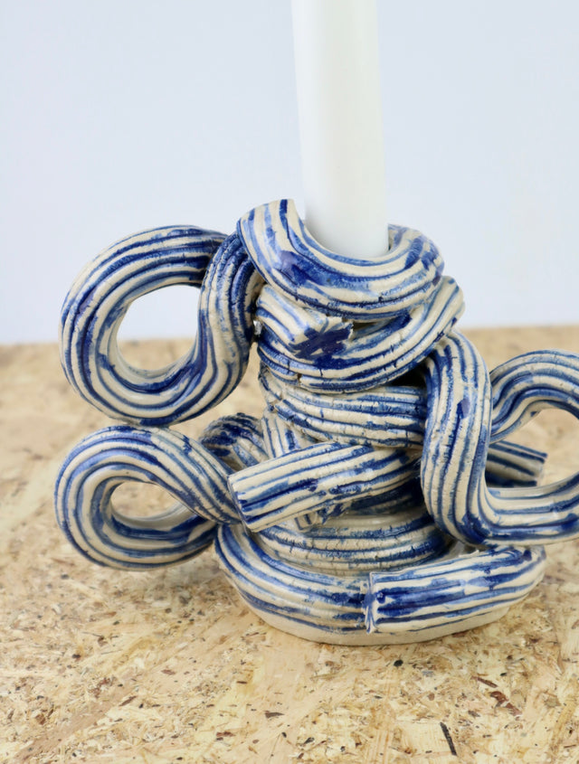 Extruded candle holder- Blue stripes - nr.05