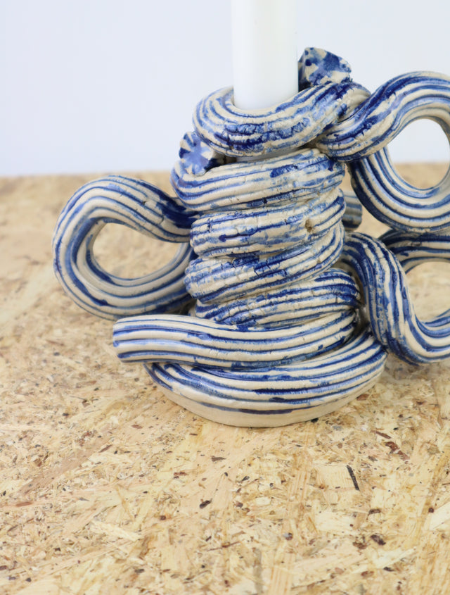 Extruded candle holder- Blue stripes - nr.05