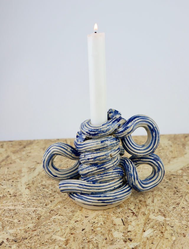 Extruded candle holder- Blue stripes - nr.05