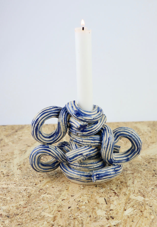 Extruded candle holder- Blue stripes - nr.05