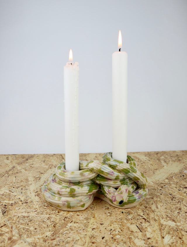 Extruded candle holder- Green, purple and a tiny bit blue romantic duo