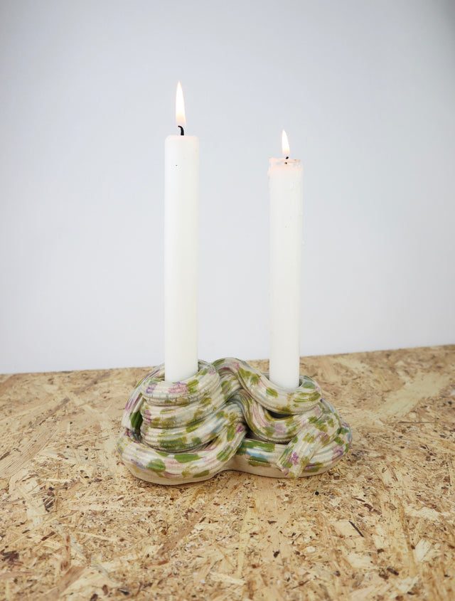 Extruded candle holder- Green, purple and a tiny bit blue romantic duo