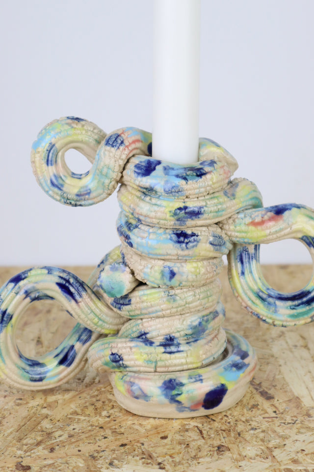 Extruded candle holder- pastel and blue drip - nr.05