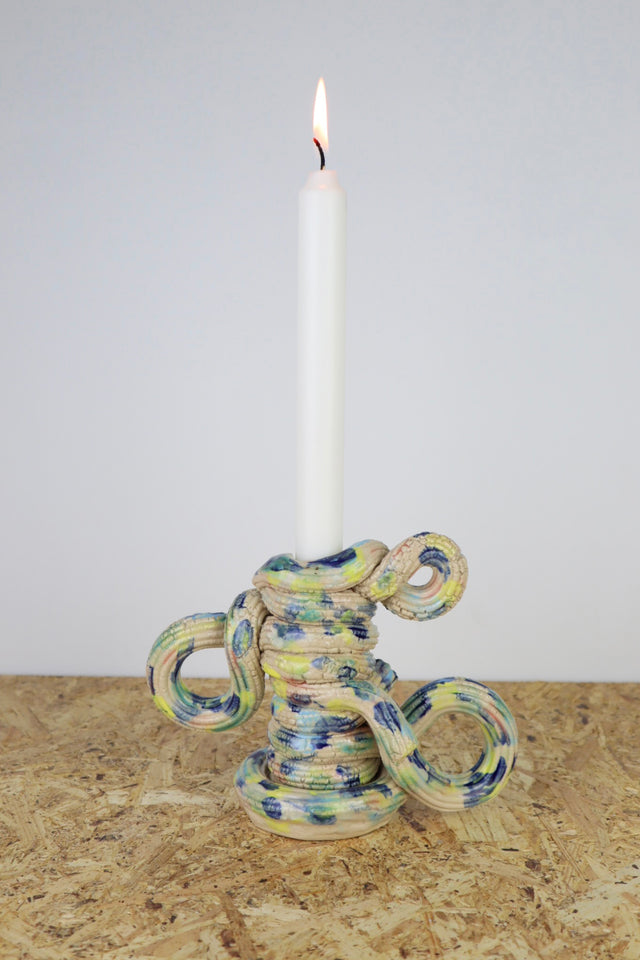 Extruded candle holder- pastel and blue drip - nr.05