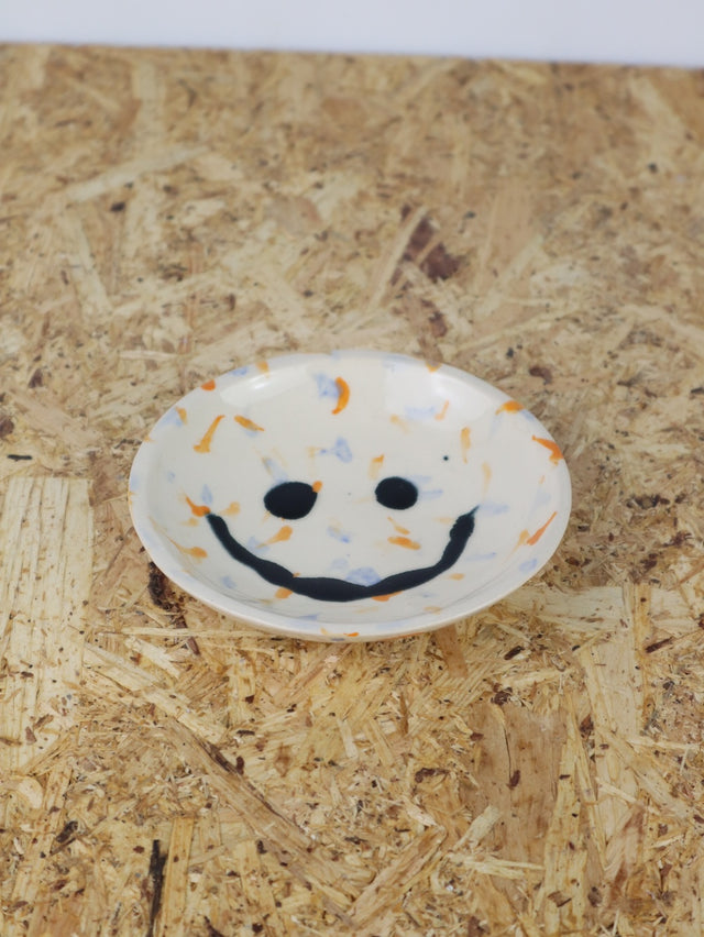 Medium - You are funny trinket bowl -in light blue and orange dots