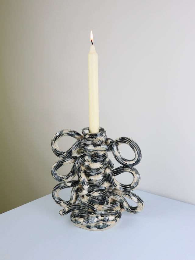 BIG Extruded candle holder- White & black drip - nr.08