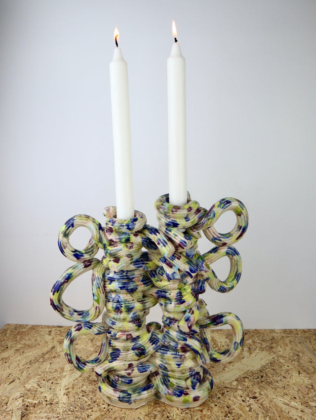 BIG Romantic duo - Extruded candle holder- Blue moon drip - nr.08