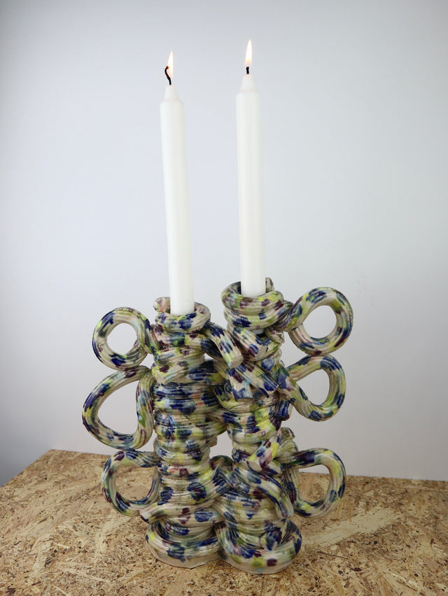 BIG Romantic duo - Extruded candle holder- Blue moon drip - nr.08